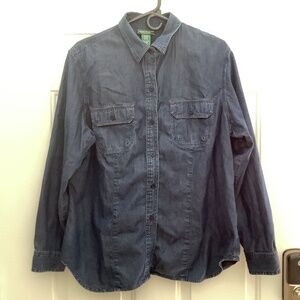 Ralph Lauren Jeans Co Chambray Button Up Shirt Womens XL Dark Blue Work Pockets